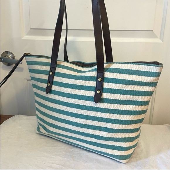 FOSSIL Turquoise Stripe Sydney Ryder Tote laptop Shoulder Bag - Picture 10 of 10